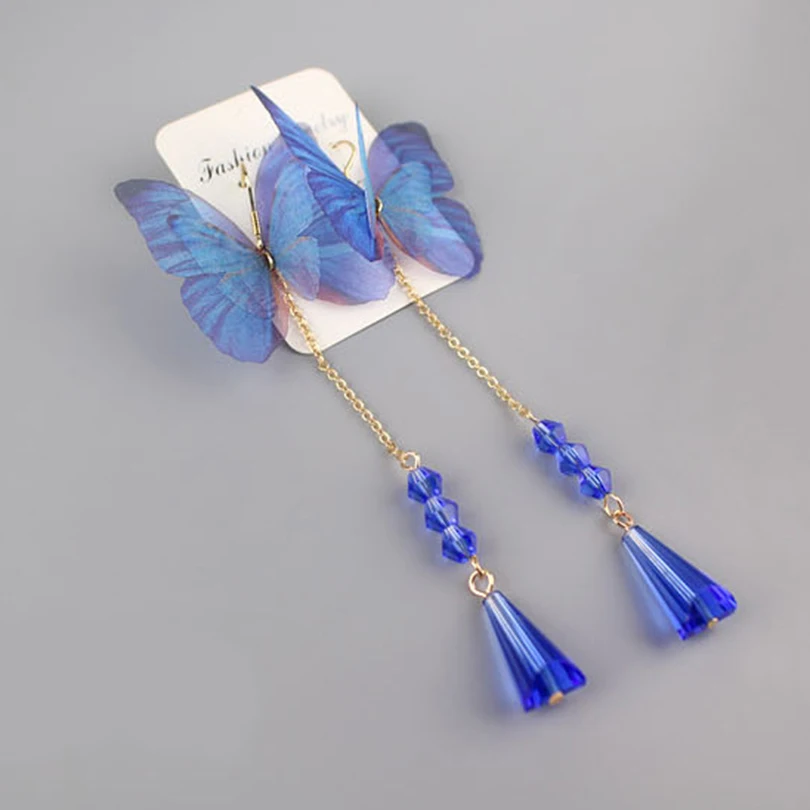 Голубая бабочка серьги-капли для женщин 2017 г. Модные ювелирной огранки дамы