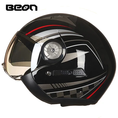 BEON открытым лицом 3/4 Moto шлемы винтажные мужские и женские двойной козырек Moto rcycle Moto rbike шлем - Цвет: bright black ge