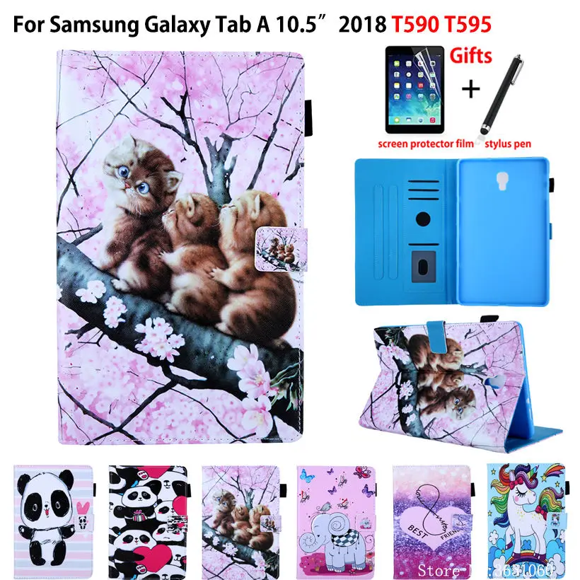 

Мультяшный чехол для Samsung Galaxy Tab A A2 2018 10,5 "T590 T595 T597 SM-T595 чехол для планшета откидной Чехол + пленка + ручка