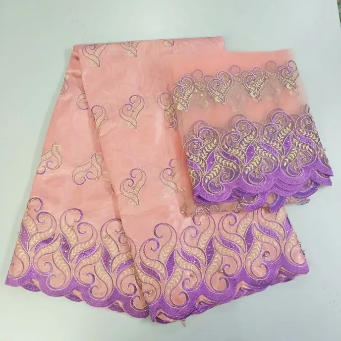 5 ярдов + 2 индии базен Riche Getzner кружевной ткани 2018 с блузка из бисера mei красный