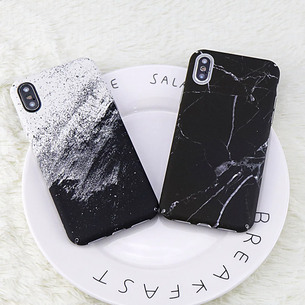 Противоударный черный мраморный матовый чехол для телефона iphone X Модный Белый