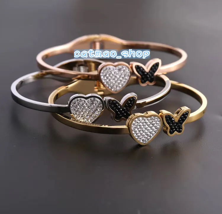 Бесплатная доставка Простой и милый бабочка Любовь Циркон титановая сталь