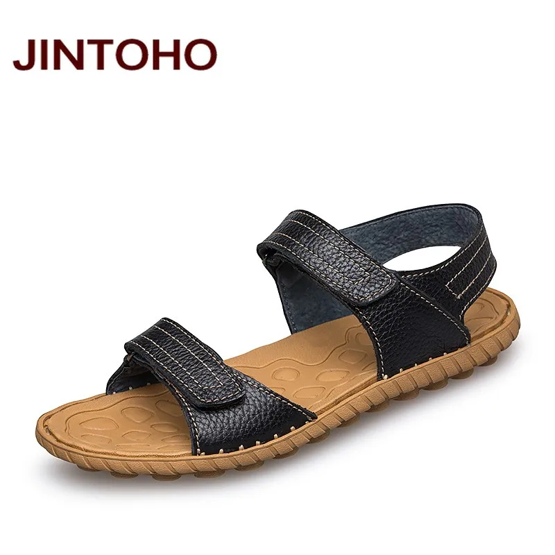 Новинка 2016 Летние кожаные мужские сандалии JINTOHO брендовые высококачественные из