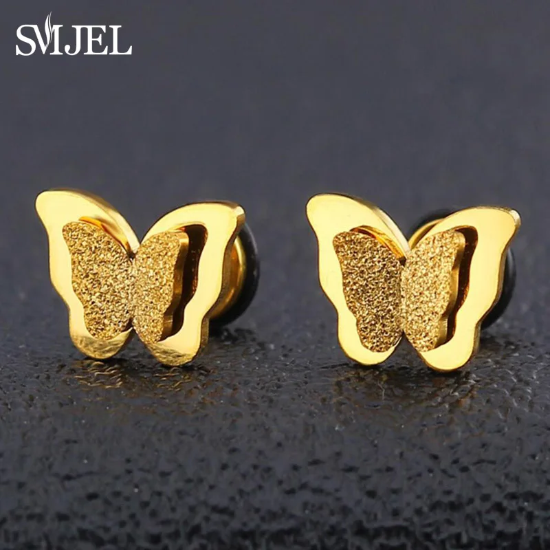

SMJEL Rose Gold Butterfly Earrings for Women 2018 Stainless Steel Frosted Butterfly Ear Studs Jewelry boucle d'oreille fantaisie