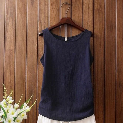Navy blue Streamgirl белый топ на бретелях для женщин Хлопковые женские летние топы льняной Топ Без Рукавов женские летние льняные топы и блузки - Цвет: Navy blue