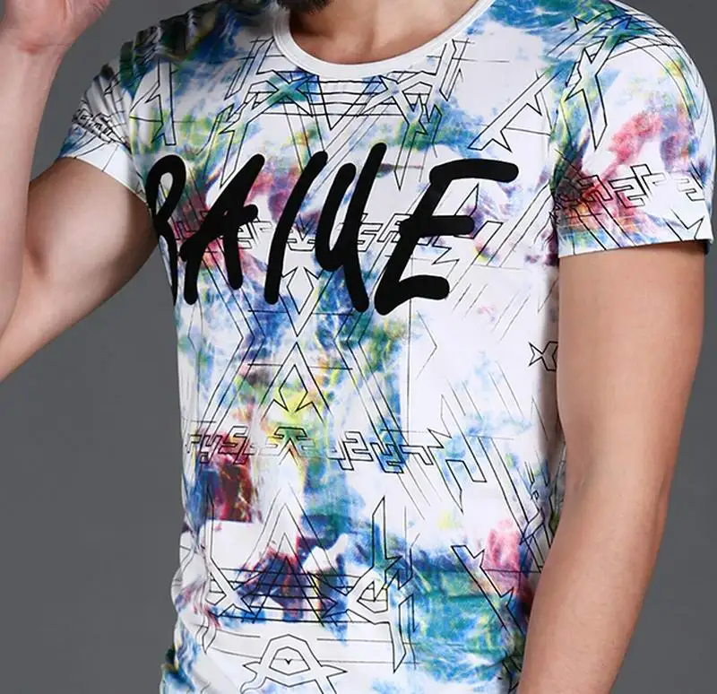 Лето 2017 г. мужские повседневные футболки с круглым вырезом Белый Геометрический