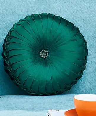 dark green round 3D Ручная работа алмазная круглая подушка, домашний декор белый цвет слоновой кости Розовый Цветы Чехол для подушки 35x35 см с наполнением - Цвет: dark green round