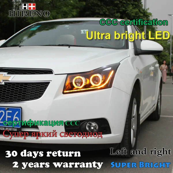 Hireno Headlamp for 2010 2011 2012 2013 2014 Chevrolet Cruze Headlight Assembly LED DRL Angel Lens Double Beam HID Xenon 2pcs | Автомобили