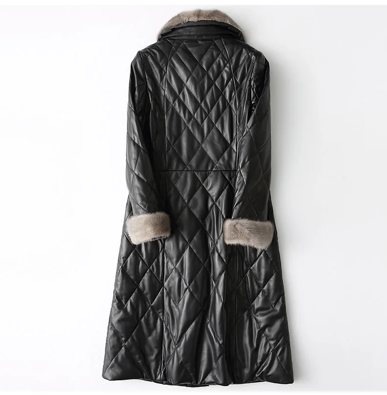 Natural sheepskin leather jacket women down coat woman real leather outerwear with genuine mink fur collar and cuff