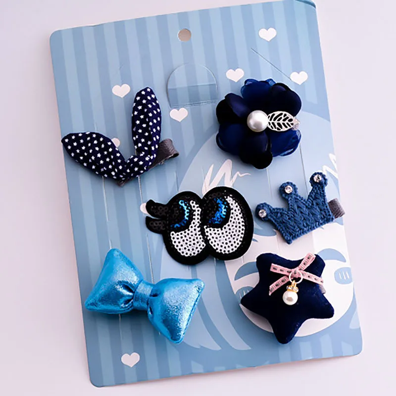 6pcs dark blue 5 шт./6 шт. принцесса детские заколки для волос в форме бантиков Корона Haarspeldjes Дети Детские заколки для девочек заколки детские аксессуары для волос - Цвет: 6pcs dark blue
