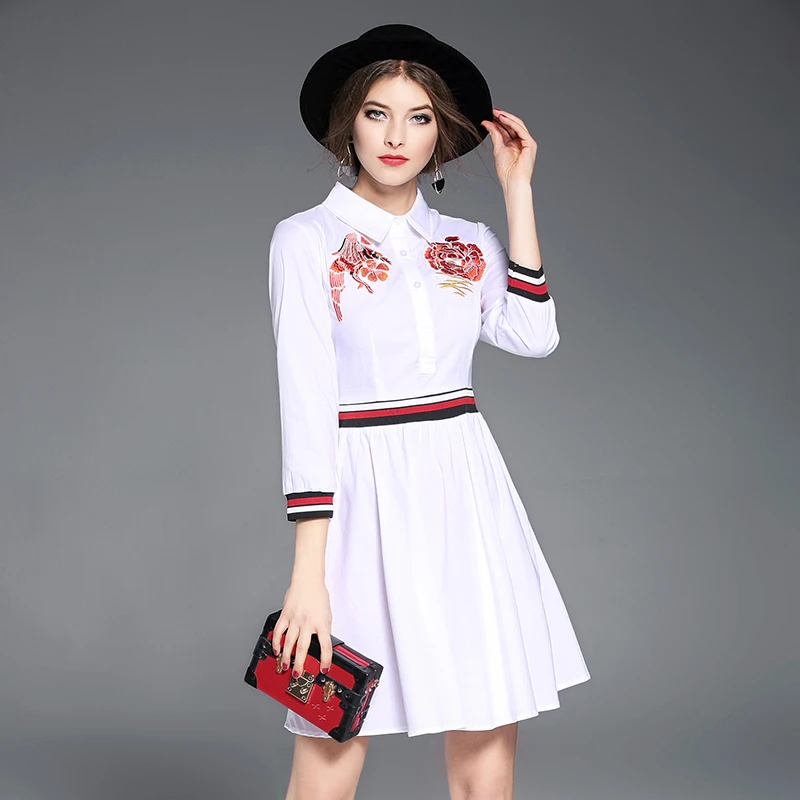 2017 Лето Новых Женщин Прибытия Вскользь платье Вышивка Мода Платья До Колен