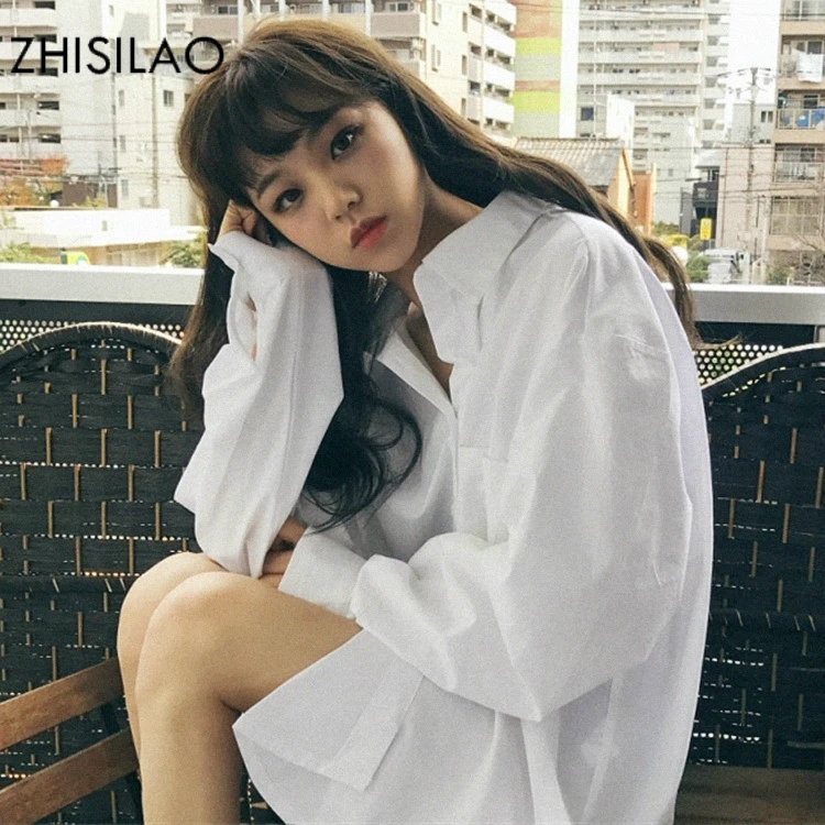 ZHISILAO Весна Ulzzang Blusas Feminina шикарные блузки размера плюс женские Топы Harajuku рубашки белые блузки рубашка оверсайз