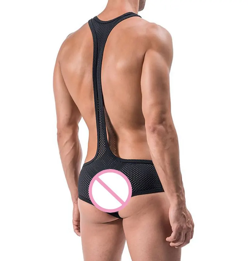 New Sexy Men See Through Hollow Mesh Bodysuit High Cut Leotard Transparent Underwear Man Jumpsuits Back Strap Gay Wear FX23 |