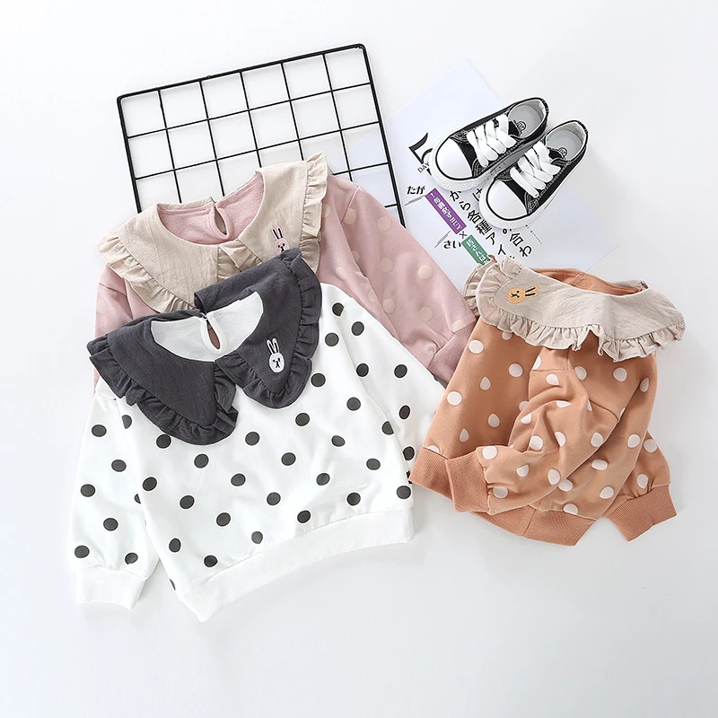 Брендовый весенне осенний свитер в горошек для маленьких девочек теплый пуловер