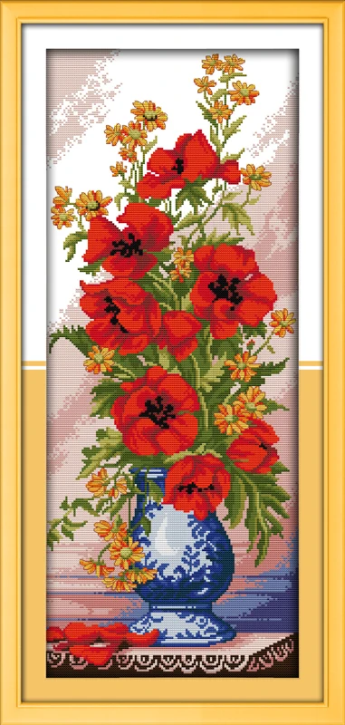 

extravagant poppy cross stitch kit flower 18ct 14ct 11ct count printed canvas stitching embroidery DIY handmade needlework