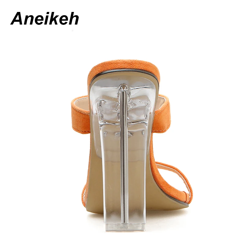 Aneikeh2019 новые летние женские тапочки модные повседневные замшевые однотонные туфли с открытым носком на квадратном каблуке с кристаллами