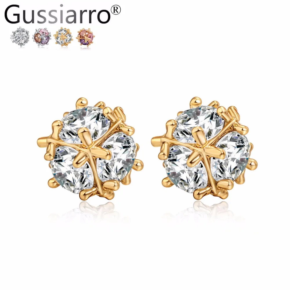 Серьги гвоздики Gussiarro с 4 хрустальными шариками женские большие свадебные