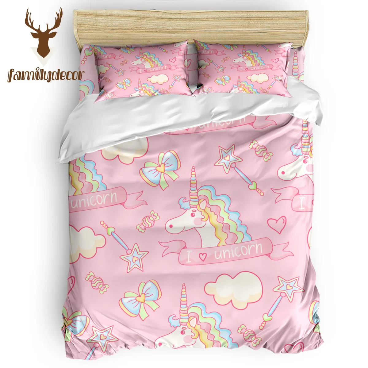 Семейный декор детский стеганый пододеяльник с единорогом и надписью I Love Unicorn