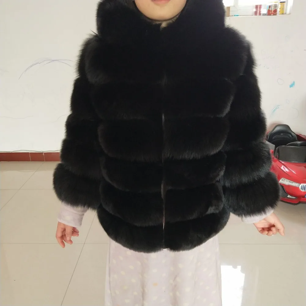 Новое Брендовое пальто из черного лисьего меха Модное теплое плотное