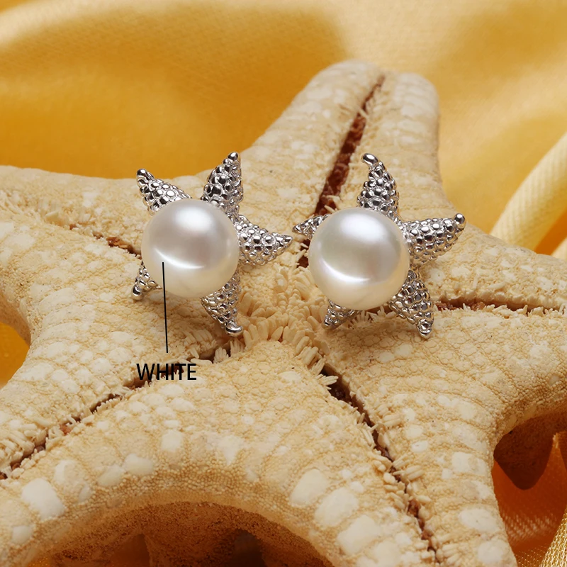 Dainashi 925 Silver Sea Star Серьги 8-9 мм 100% натуральный жемчуг Starfish серьгу для Женская мода