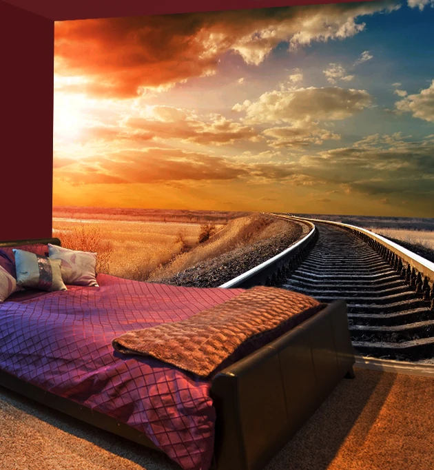 

[Self-Adhesive] 3D Railway Dusk Landscape 1 Wall Paper mural Wall Print Decal Wall Murals