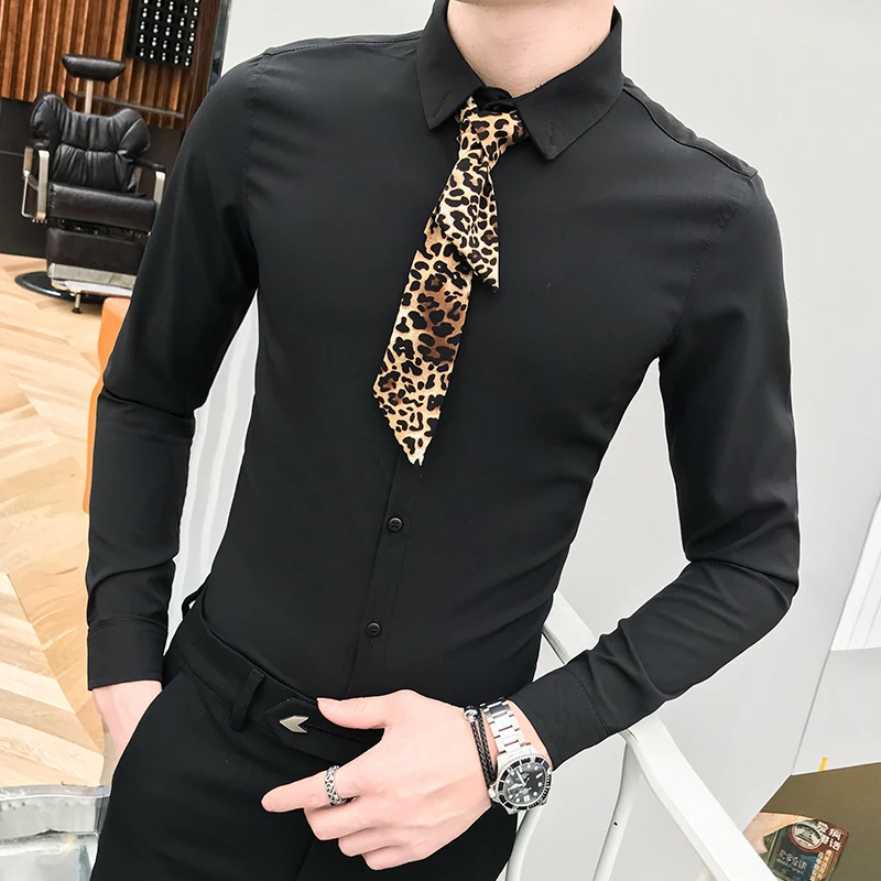 Горячая Мужская рубашка Мода 2019 Сексуальная леопардовая платье Slim Fit уличная