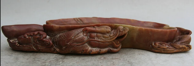 524 15&quot Chinese Dynasty palace Shou Shan Stone Two Dragon fan inkstone inkslab Discount 35% | Дом и сад