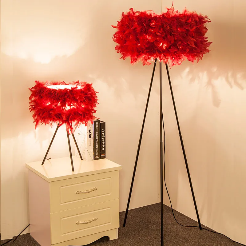 

Nordic Modern Concise White Feather Sweet Table Light Restaurant Bedroom Bedside Lamp Livingroom Decoration Lamp Free Shipping