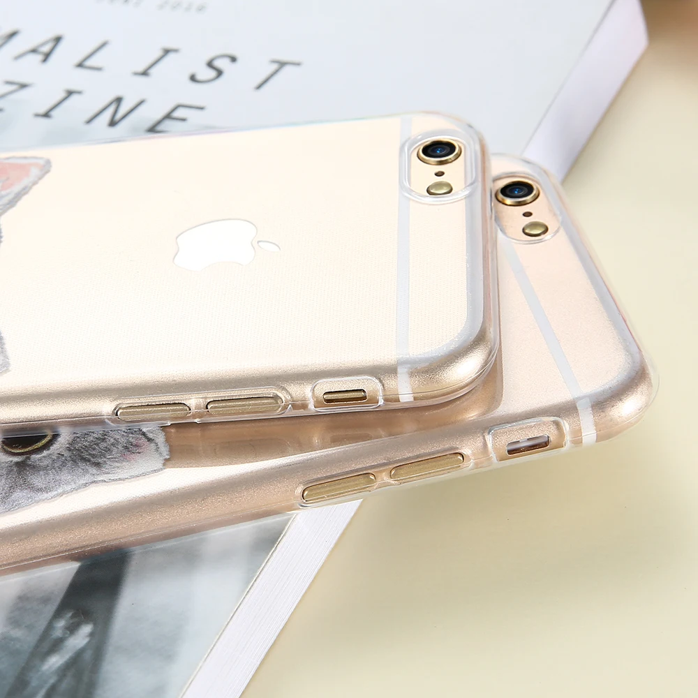 Kisscase Симпатичные узорчатые чехлы для iPhone 6S 6 7 8 Plus 5S 5 SE Обложка Clear Cartoon Cat TPU Phone Shell X
