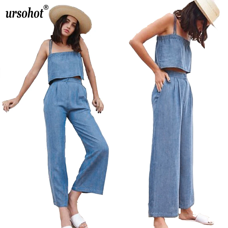 Женский свободный джинсовый топ Ursohot повседневные пляжные Длинные прямые брюки с