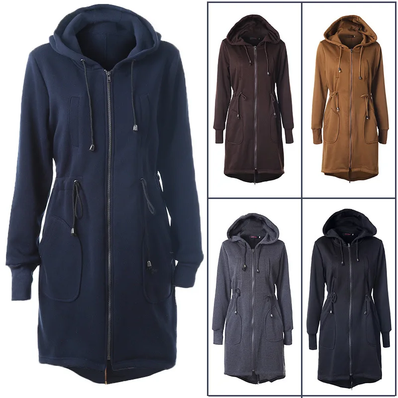 

Женская осенне-зимняя Новинка 2019 Женская куртка с капюшоном на молнии с длинным рукавом и капюшоном длинное пальто на весну