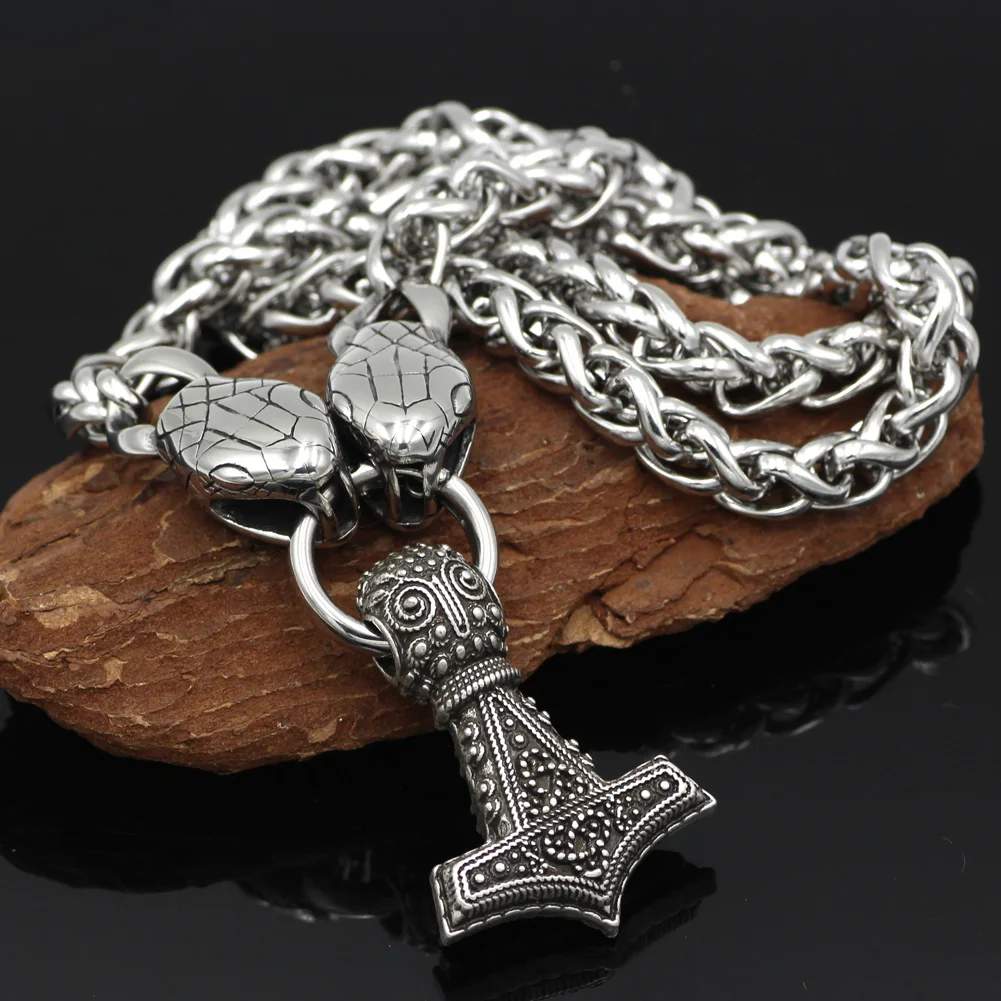 Мужская змеиная голова stainelss с подвеской thor hammer ожерелье подарочной сумкой