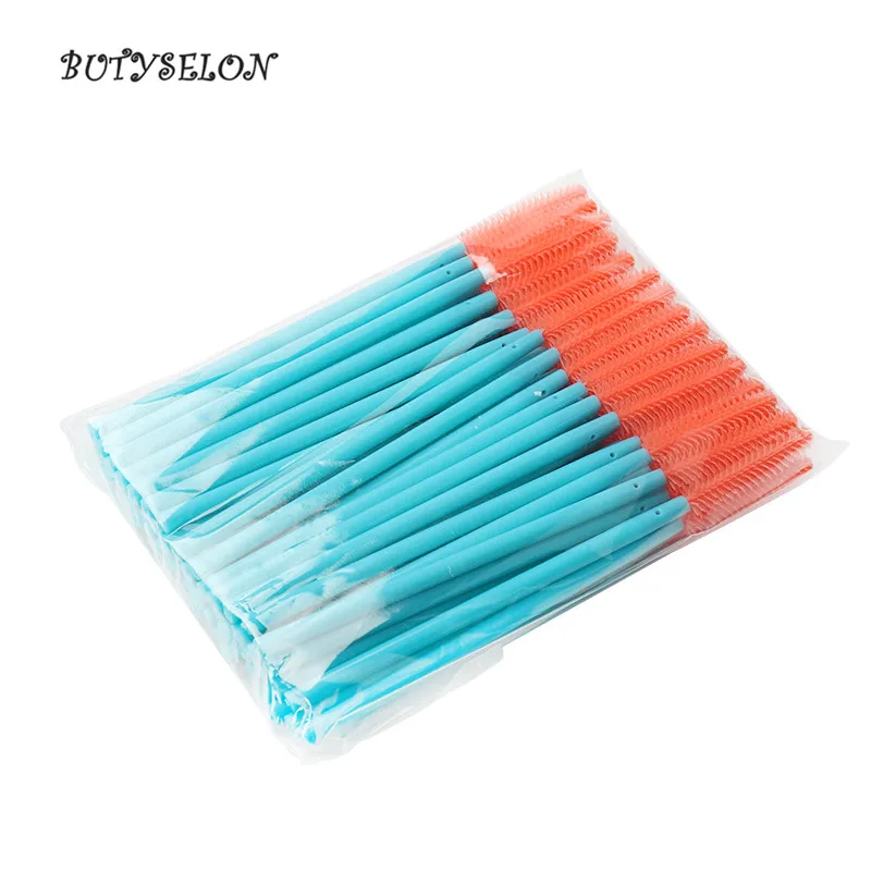 blue orange 200 шт одноразовый макияж синяя ручка Силиконовые кисти Удлиняющая Тушь палочки Аппликатор макияж Инструменты Кисти - Handle Color: blue orange