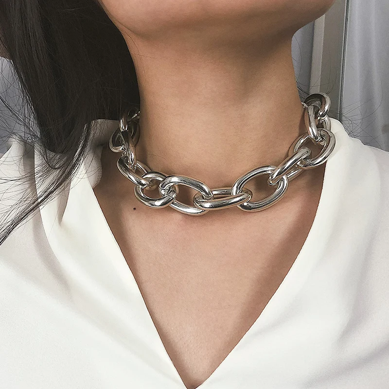 

Punk Exaggerated Heavy Metal Thick Chain Choker Necklace for Women Geometric Round Circle Chocker Collar Necklace Jewelry YN470