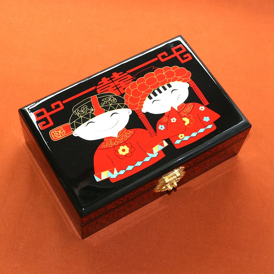 

China Pingyao hand push light lacquer Chinese lacquerware jewelry necklace bangle wood box wooden Cosmetic case crafts