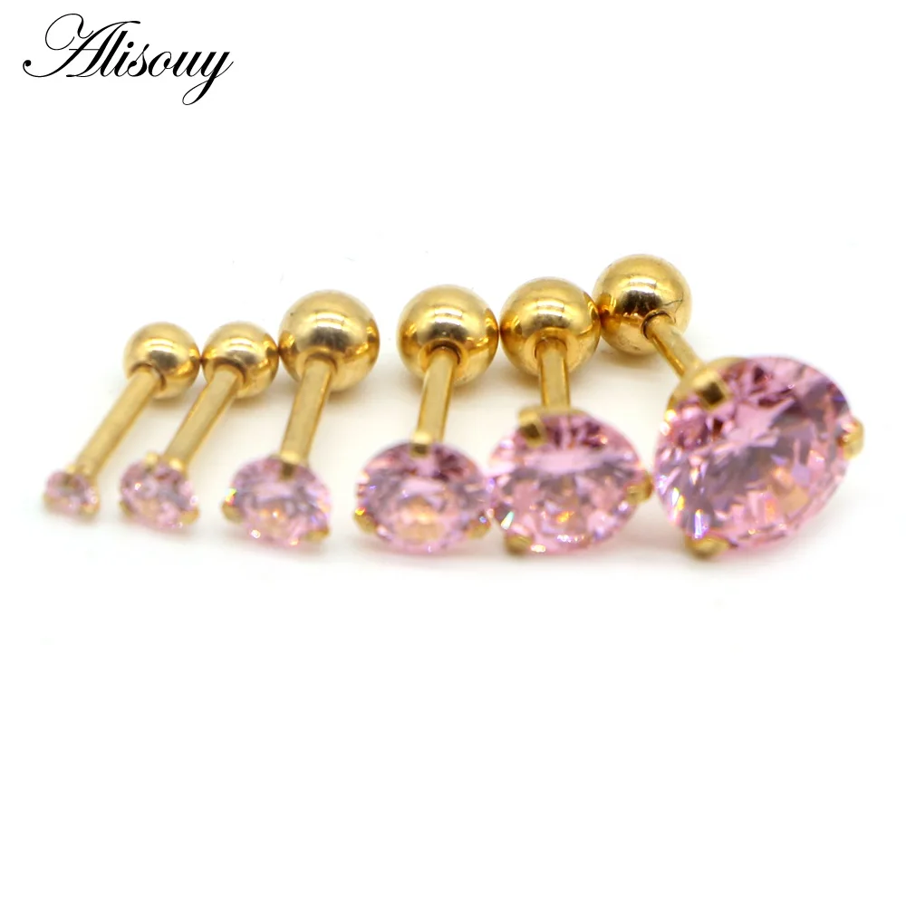 Gold Pink CZ Alisouy 1 шт. 16 г 2-8 мм круглый прозрачный розовый фиолетовый кристалл уха ювелирные изделия пирсинг сталь пирсинг хряща уха пробки тела ювелирные изделия - Окраска металла: Gold Pink CZ