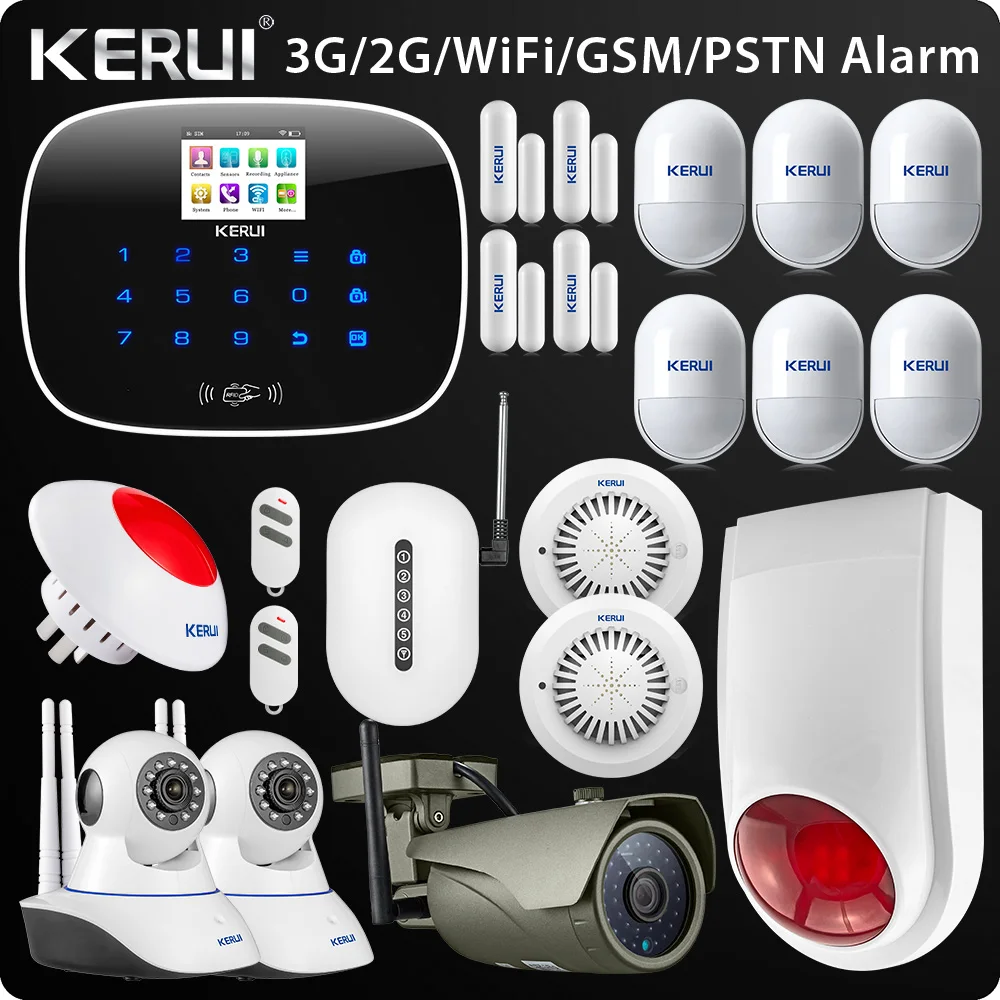 Kerui W193 3g WiFi PSTN GSM домашняя охранная ЖК-сигнализация с тачскрином домашняя охранная сигнализация 1080 P wi-fi-камера для использования на улице