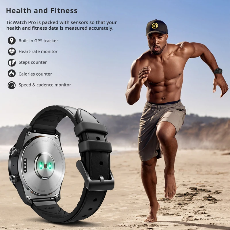 Оригинальные Смарт-часы Ticwatch Pro Bluetooth IP68 с многослойным дисплеем Поддержка NFC оплаты/Google Assistant износа ОС Google 415 мАч