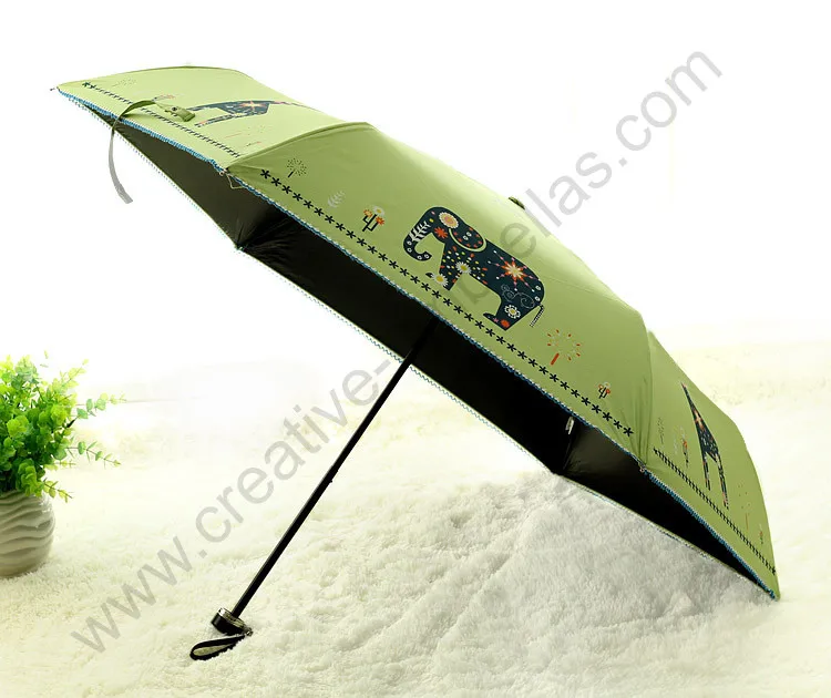 4pcs/lot 4colour optional three fold windproof 4 times black coating Anti-UV parasol alloy fiberglass Elephant deer umbrellas | Дом и сад