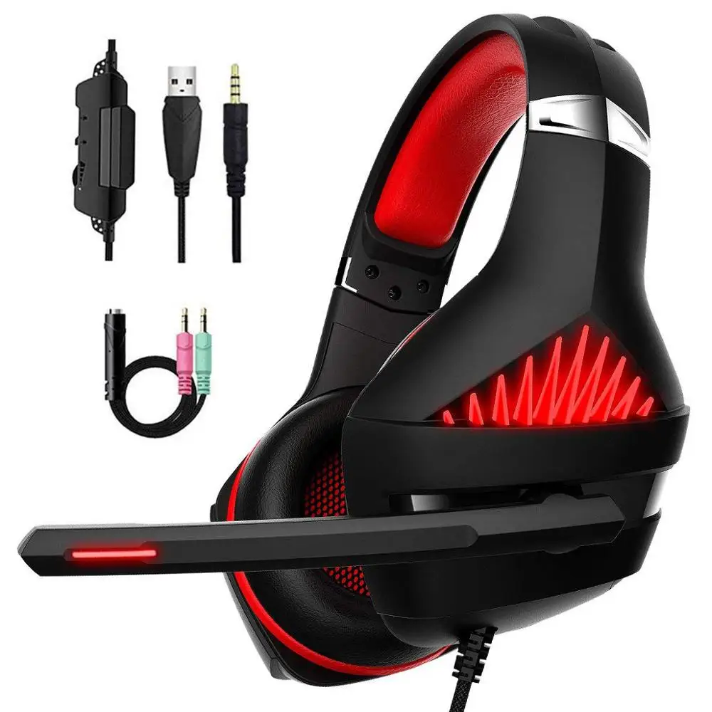 Beexcellent GM-5 игровая гарнитура для PS4 ПК Xbox One стерео объемный звук над ухом шумоподавление наушники с микрофоном светодиодный светильник - Цвет: Red Version