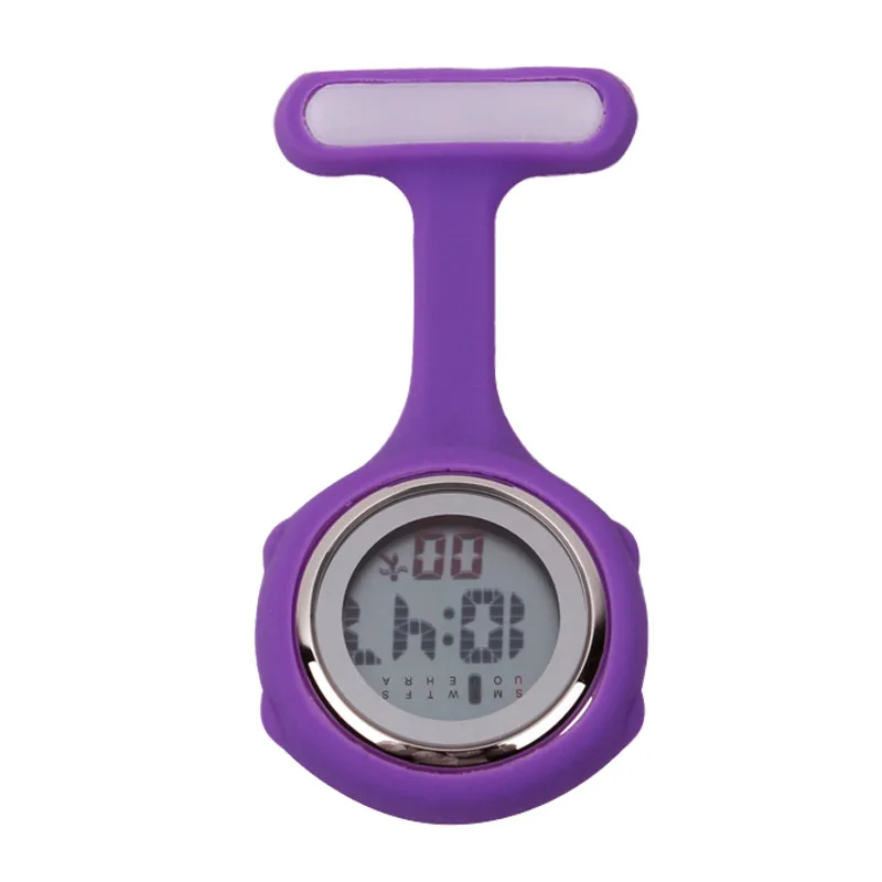 purple Цифровые силиконовые часы медсестры, карманные часы, часы доктора медсестры, брошь с отворотом, медицинские часы медсестры, кварцевые часы с зажимом ALK - Цвет: purple