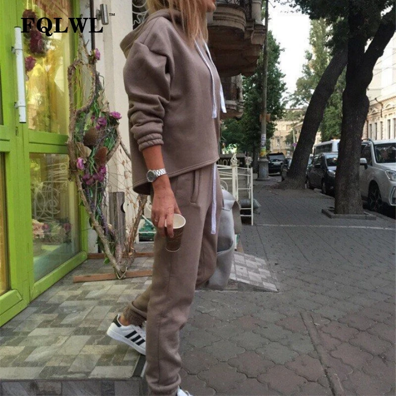 FQLWL Женский комплект 2 шт. костюм толстовки с длинными рукавами укороченный топ +