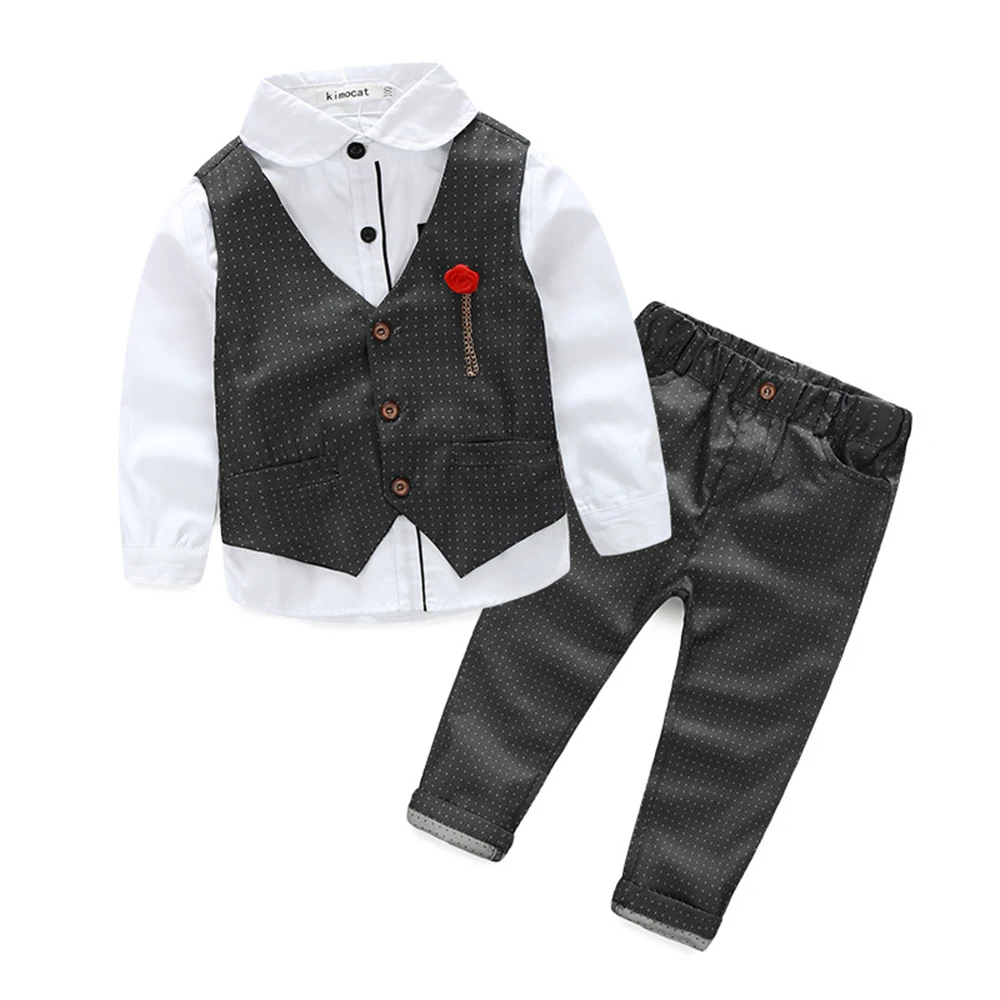 Boys Formal Clothing Sets 2018 Autumn Shirt+Waistcoat+Pants 3 Pieces Baby Wedding Clothes Kids Boy Gentleman Leisure Suit | Детская