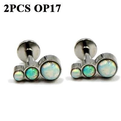 OP17 BOG-2PC внутренней резьбой трио огонь снег опал CZ Gem Labret Козелок Уха серьги, Надеваемые На ушной хрящ опал& Циркон лабретка Сережка для пирсинга губы - Окраска металла: OP17
