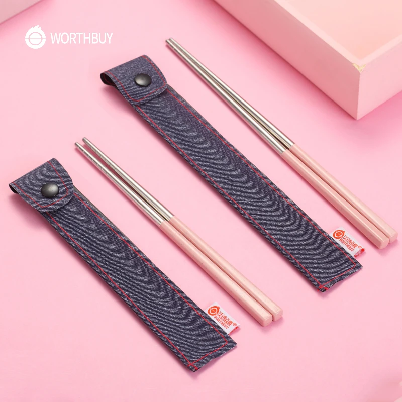 WORTHBUY китайские палочки для еды портативные желтые из нержавеющей стали 304 ручка