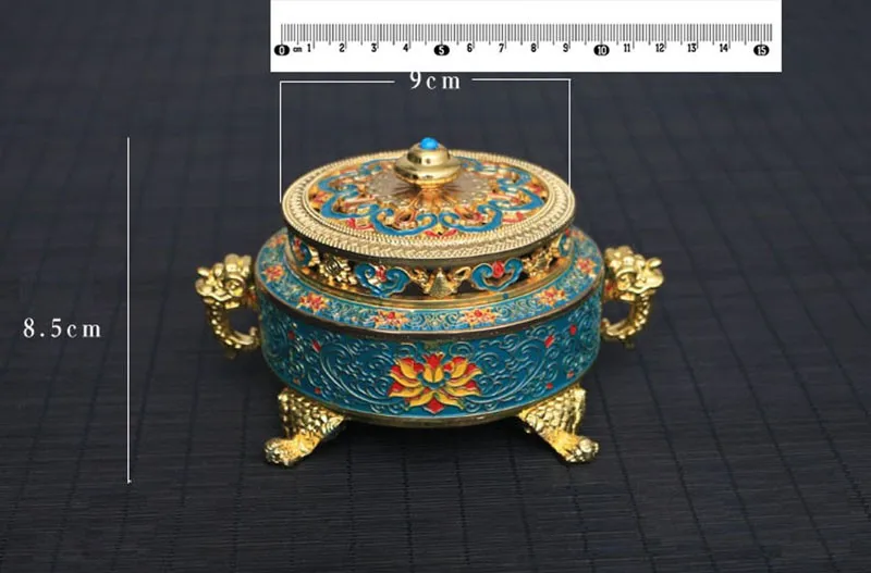 

Collectibles Tibetan Style Painted Enamel Copper Alloy Coil Incense Burner Holder Incense Sticks Buddhism Home Decor Metal Z294