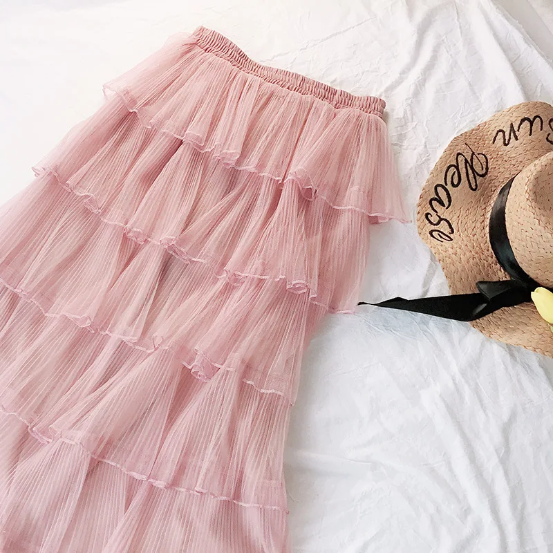 2019 Summer Fashion Womens Lace Princess Fairy Style 6 layers Voile Tulle Skirt Bouffant Puffy Long Tutu Skirts | Женская одежда