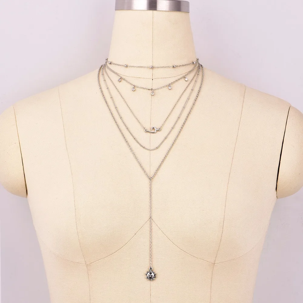 Ожерелье-чокер серебряного цвета для женщин длинная простая цепочка с кулоном в