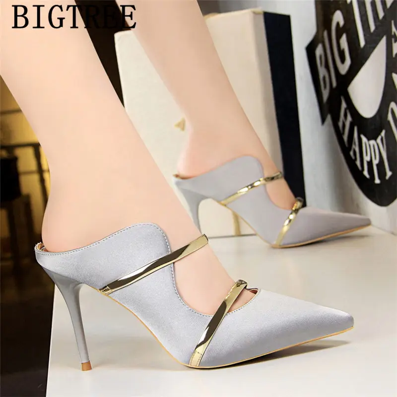 Обувь Bigtree женские туфли без задника фетиш высокий каблук сексуальные Черные