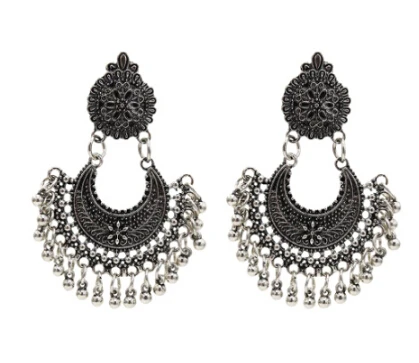 5346S Индийские окисленные серьги Jhumka Jhumki, индийские ювелирные изделия для женщин, золотые, серебряные, длинные серьги с кисточками, с ушками, для афганского, египетского, турецкий Цыганский - Окраска металла: 5346S